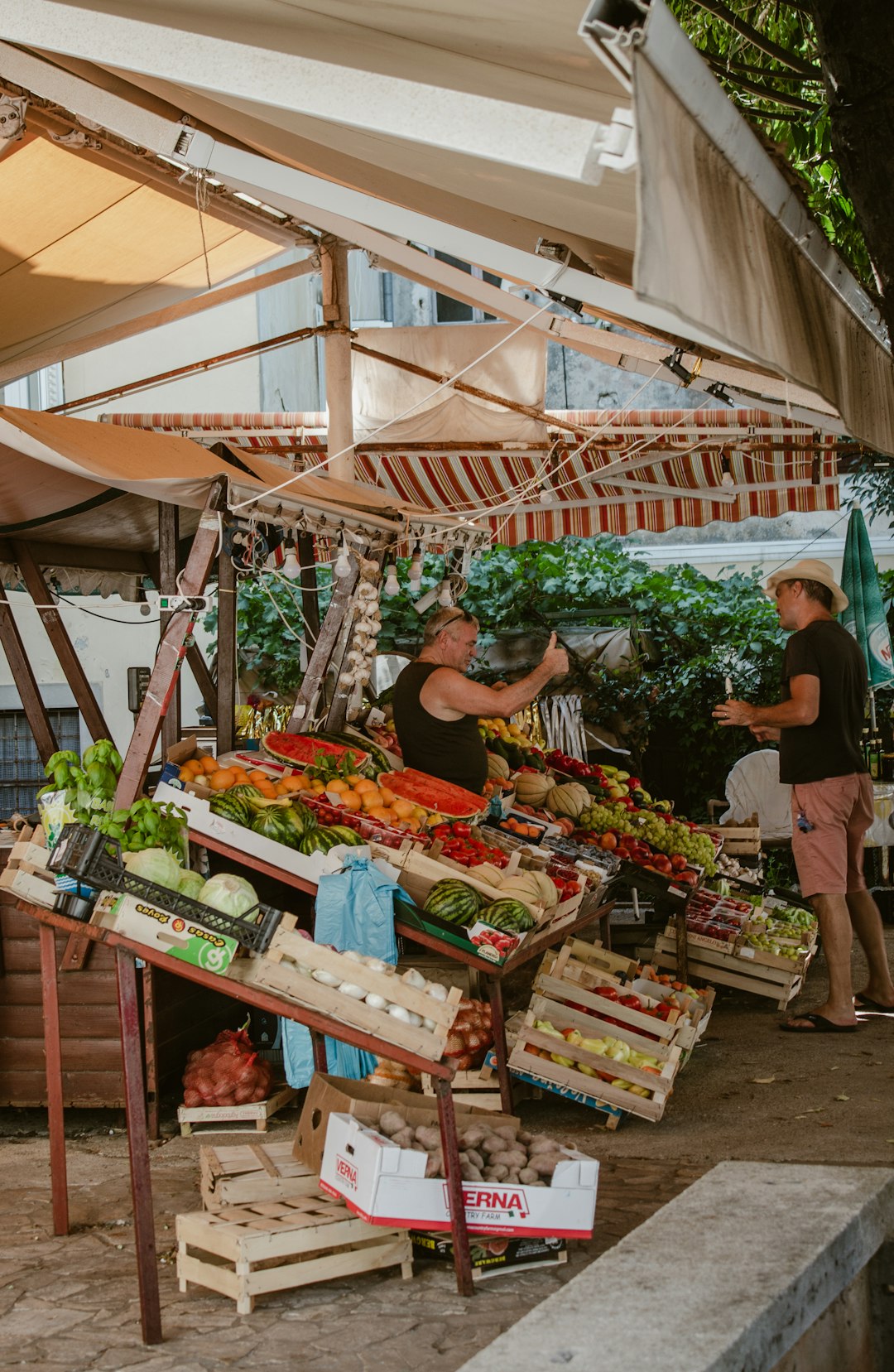 a person selling fruits at an outdoor market a person selling fruits at an outdoor market